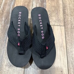 Rocket Dog Spotlight Womens Black Platform Flip Flop Wedge Sandals C269 Size 8